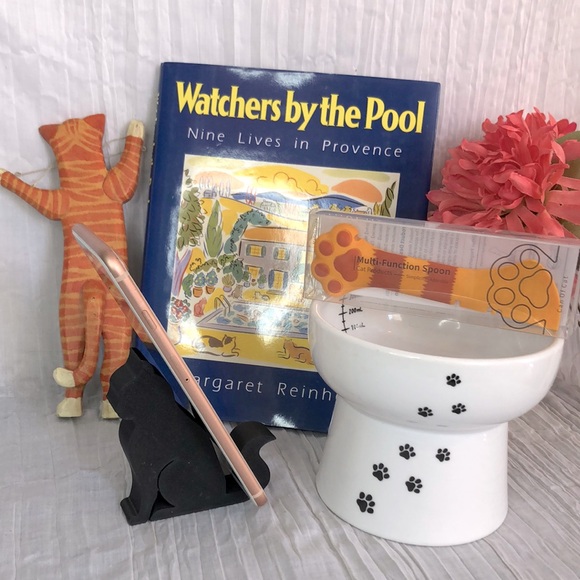 Multi-use cat can opener spoon ceramic senior bowl cat lovers book phone rest - Picture 1 of 15